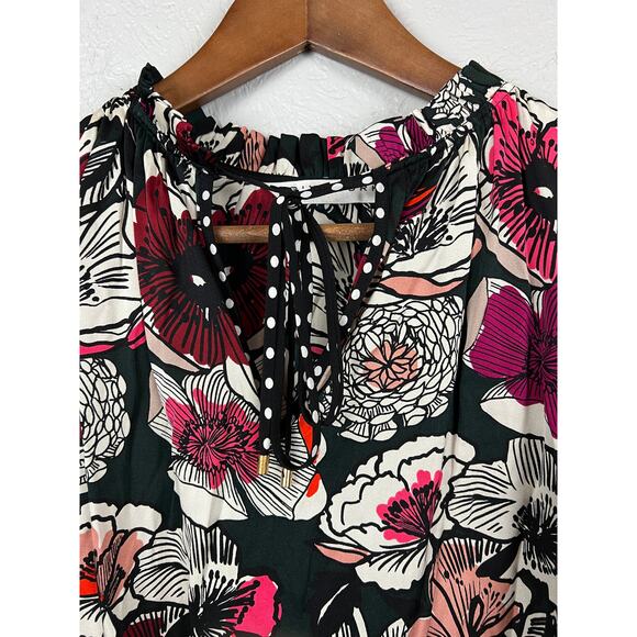 Trina Turk Silk Tunic Blouse Floral Print Top Black Pink - M - Picture 2 of 8
